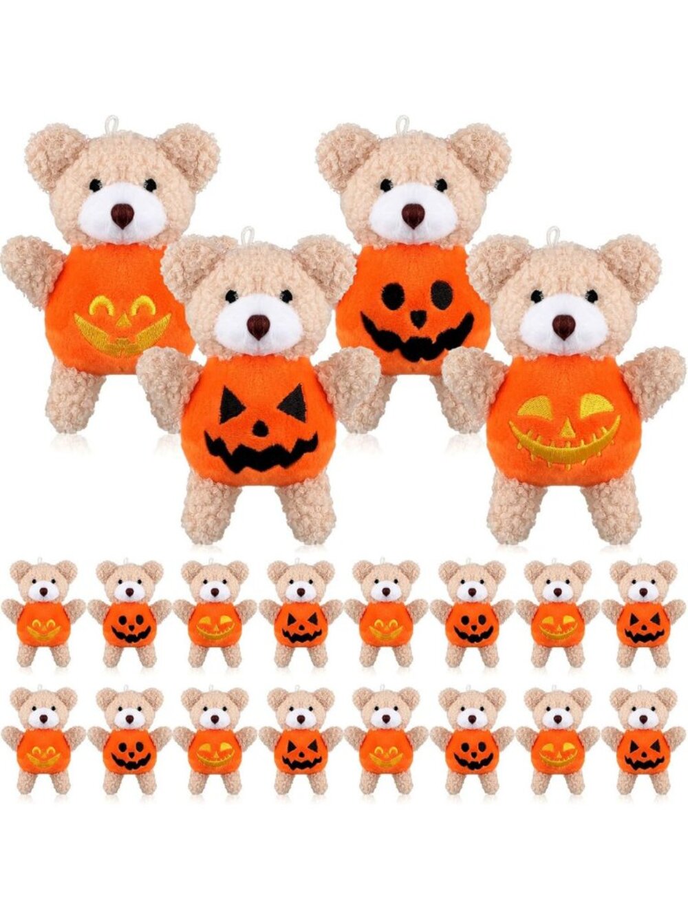 32 Pcs Mini Halloween Stuffed Animals - Adorable Pumpkin Bears, 4.7” Plush Toys